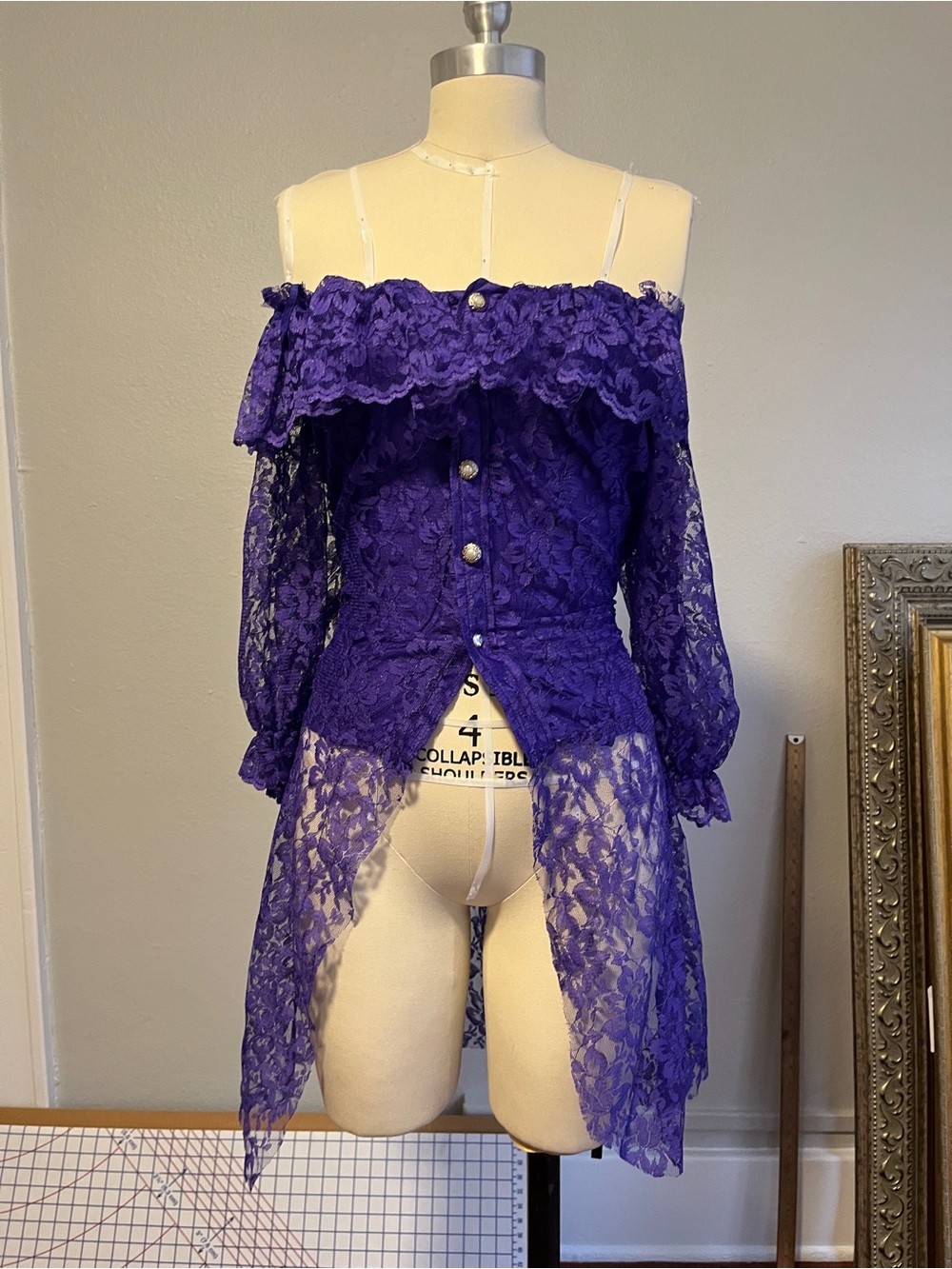 Vintage Off-Shoulder Purple Lace Top